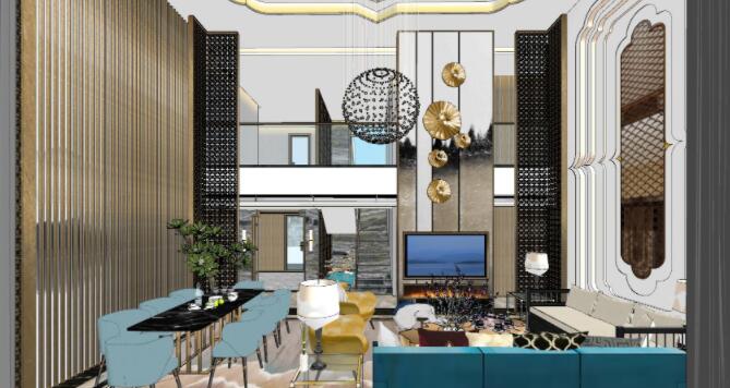 豪华loft室内设计客餐厅su模型.jpg