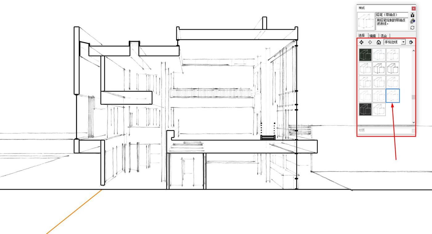 素描風格的 rachofsky house剖透視製作